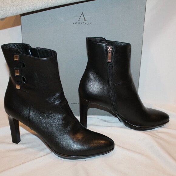 NIB AQUATALIA ROMEA NAPPA LEATHER BLACK BOOTS SZ 10 $695 - Picture 2 of 6